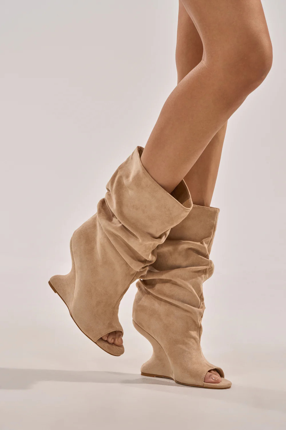 AZALEA WANG MARIN NUDE FAUX SUEDE WEDGE BOOTIE | AKIRA