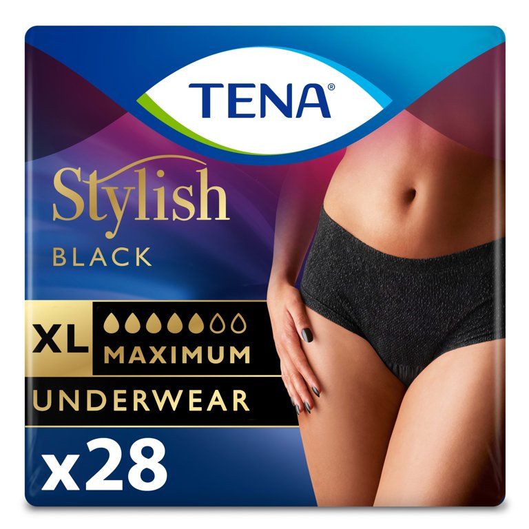 Tena Stylish Incontinence Protective Underwear for Women, Black, XLarge, 28 Count | Walmart (US)