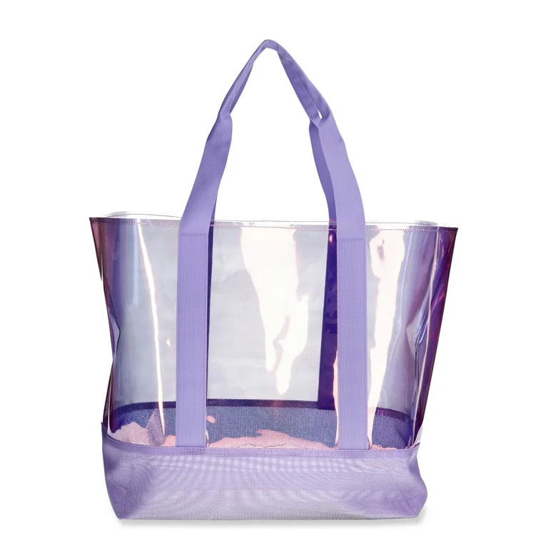 No Boundaries Women's Vinyl Beach Tote Bag with Mesh Bottom, Purple Fusion | Walmart (US)