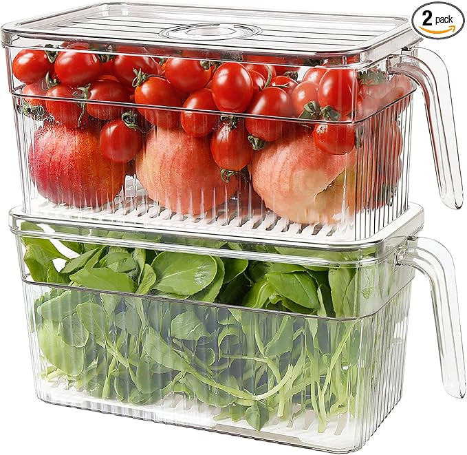 loobuu Produce Saver Containers for Refrigerator - 2 Pack Stackable Food Storage Container for Fr... | Amazon (US)