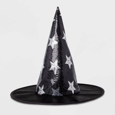 Adult Black Sequin (with Silver Stars) Halloween Witch Hat  - Hyde & EEK! Boutique™ | Target