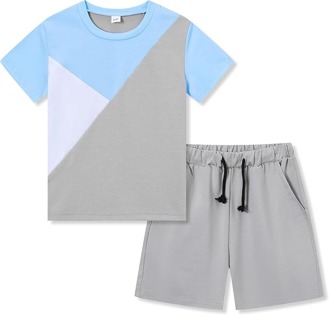 Young Boy Clothes Colorblock Top + Drawstring Waist Shorts 2 Pieces Kid Summer Outfits Set | Amazon (US)