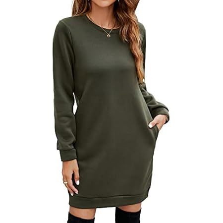 LuckyMore Womens Long Sleeve Sweatshirt Dress Casual Pullover Tunic Tops Loose Fit Crewneck Sweat... | Amazon (US)