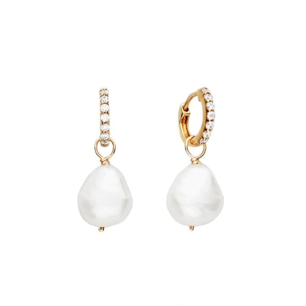 Gold Huggie Pearl Drop Earrings | Lily & Roo