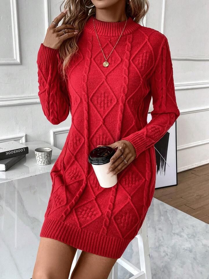 SHEIN Essnce Cable Knit Sweater Dress Without Belt | SHEIN