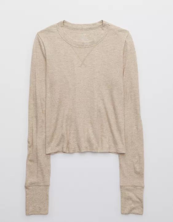 Aerie Waffle Long Sleeve Cropped T-Shirt | American Eagle Outfitters (US & CA)