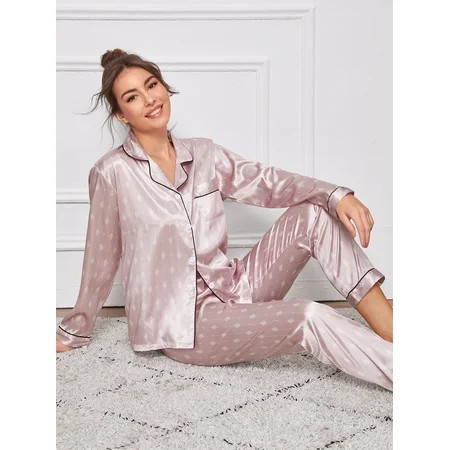 Women s Floral Striped Print Satin PJ Set 2022 A053W | Walmart (US)