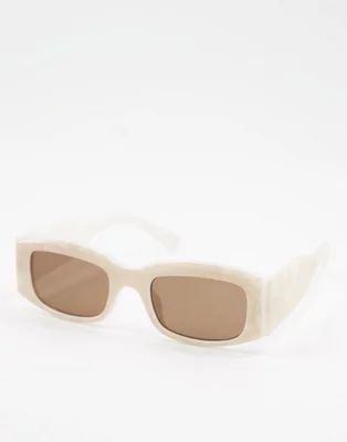 ASOS DESIGN recycled frame mid square sunglasses in white acetate transfer | ASOS (Global)