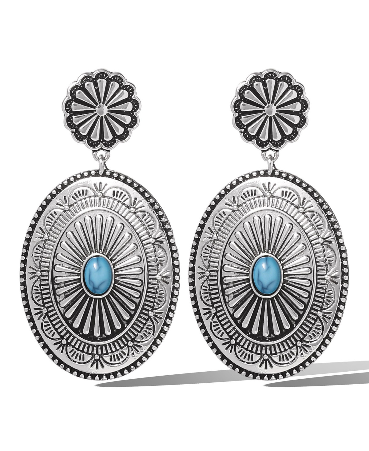 Jessica Simpson Western Round Concho Drop Earrings - Silver, blue | Macy's