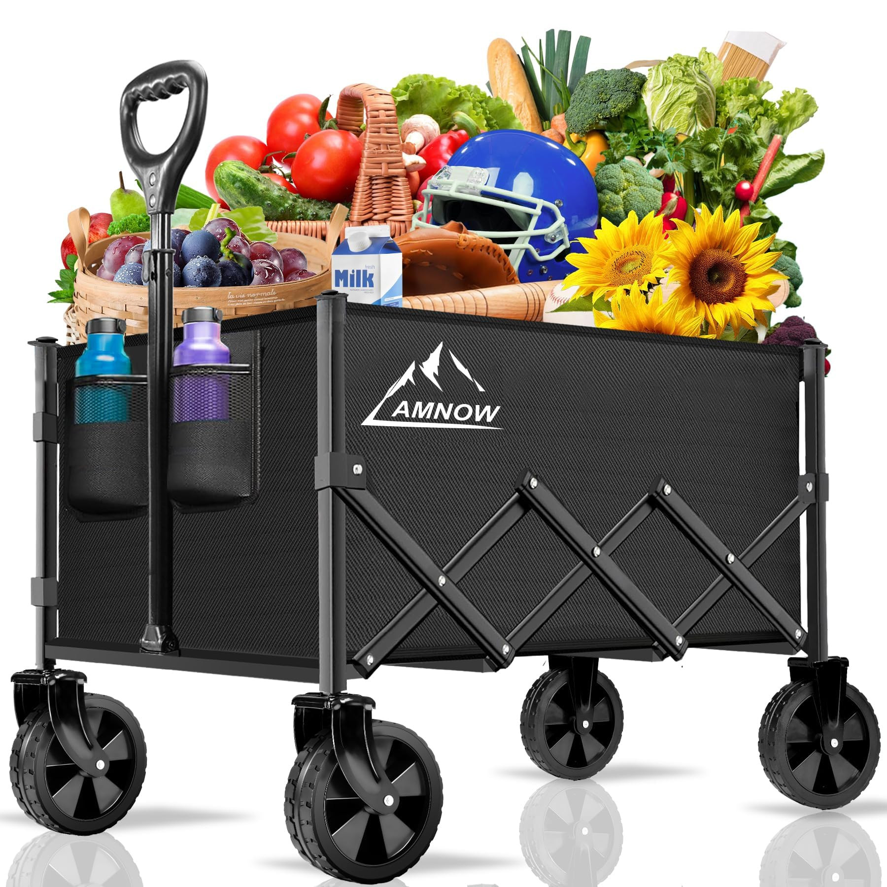 Collapsible Folding Wagon Cart, 350LBS Utility Large Capacity Cart Foldable Wagon with All Terrai... | Amazon (US)