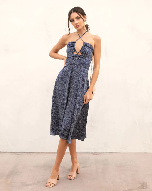 Weekend In Napa Halter Midi Dress - Navy | VICI
