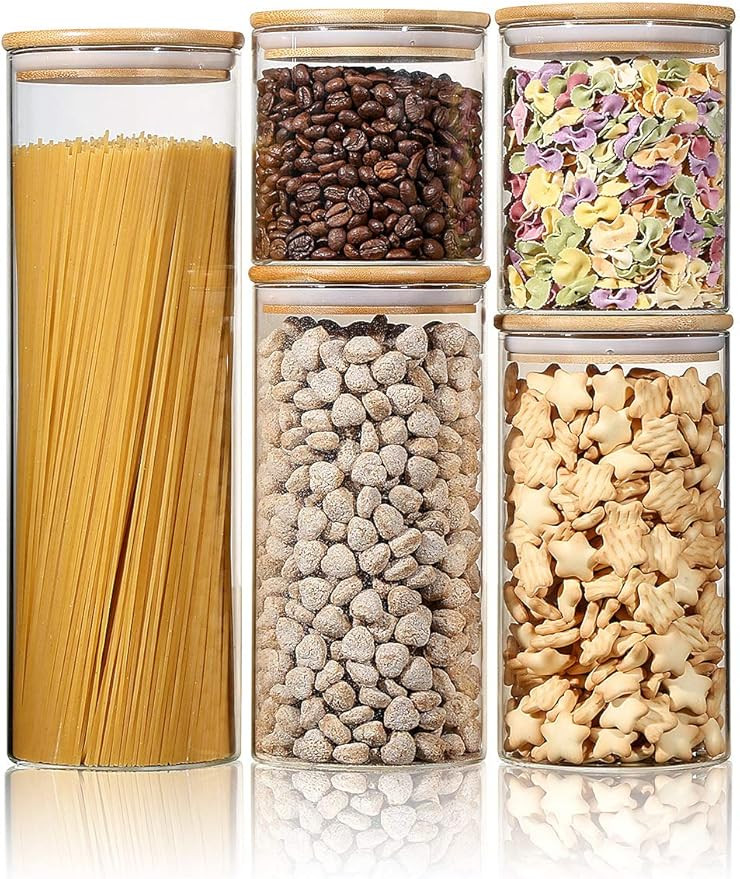 Stackable Kitchen Canisters Set, Aitsite Clear Glass Jars for Home Kitchen, Upgrade Thicken Airti... | Amazon (US)