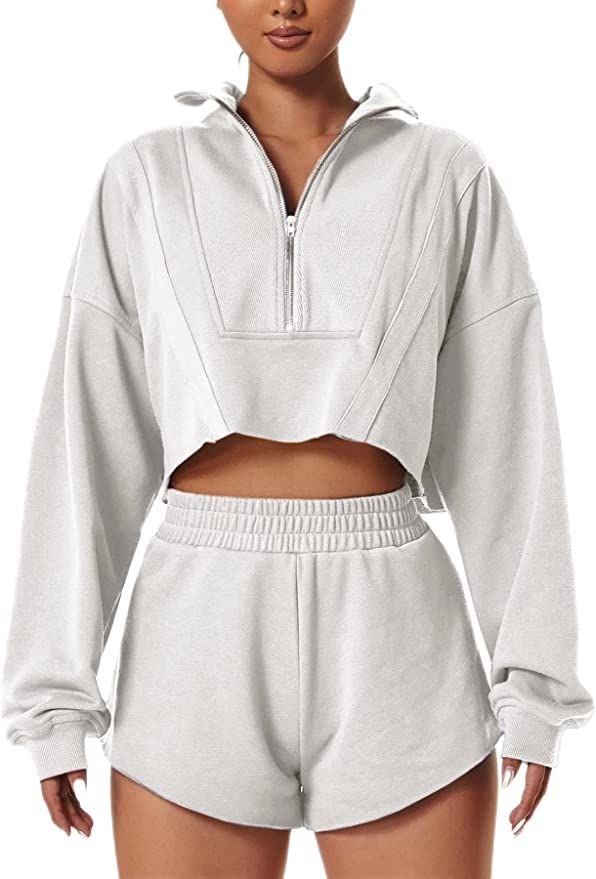 Navneet Women Cropped Sweatshirt Oversized Half Zip Sweatshirts Long Sleeve Quarter Zip Pullover ... | Amazon (US)