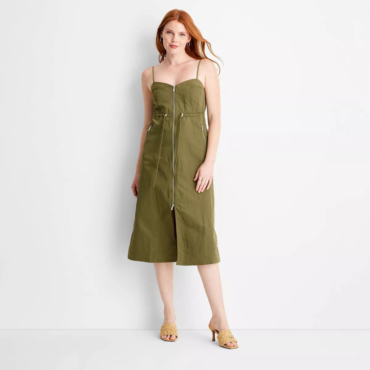 Women's Nylon Zip-Front Midi Dress - Future Collective Olive Green 4X | Target