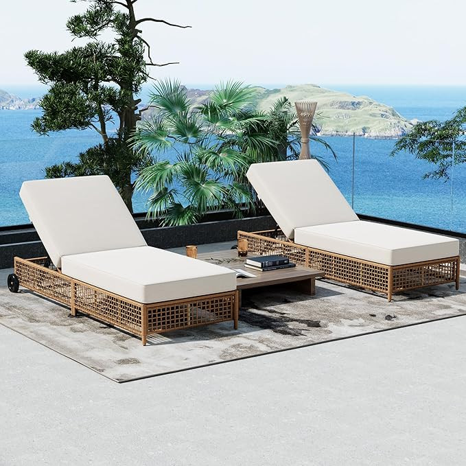 SOFTSEA Outdoor Lounge Chair with 5-Position Backrest, Set of 2, Patio Chaise Lounge with Wheels ... | Amazon (US)