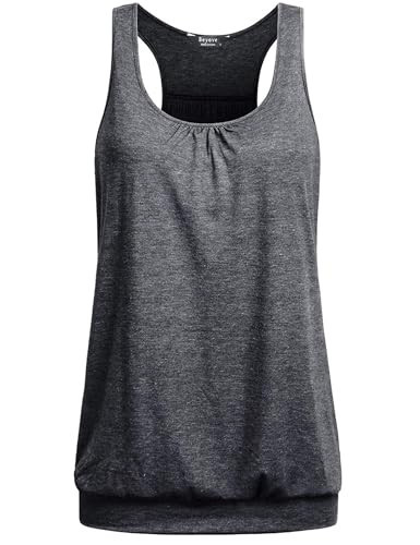 Beyove Workout Tank Shirts for Women Athletic Exercise Yoga Gym Tops Womens Pleated Muscle Tank Dark Grey M | Amazon (US)