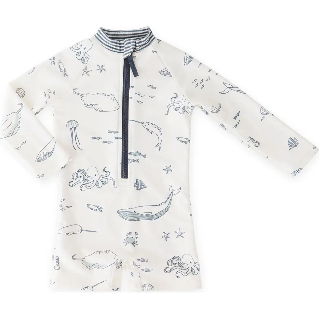 Pehr Kids' Long Sleeve One-Piece Rashguard Swimsuit in Life Aquatic at Nordstrom, Size 0-6M | Nordstrom