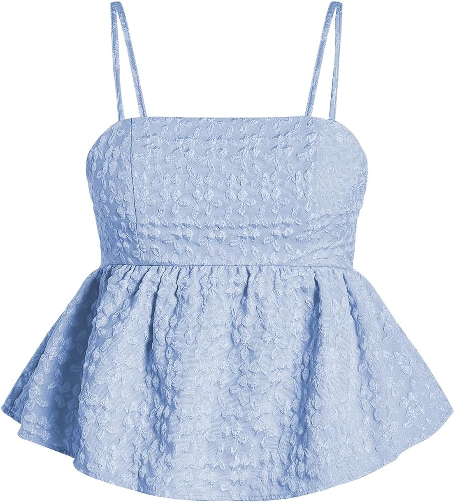 SOLY HUX Babydoll Top for Women Y2k Peplum Cami Cute Going Out Crop Tank Tops Flowy Ruffle Summer... | Amazon (US)