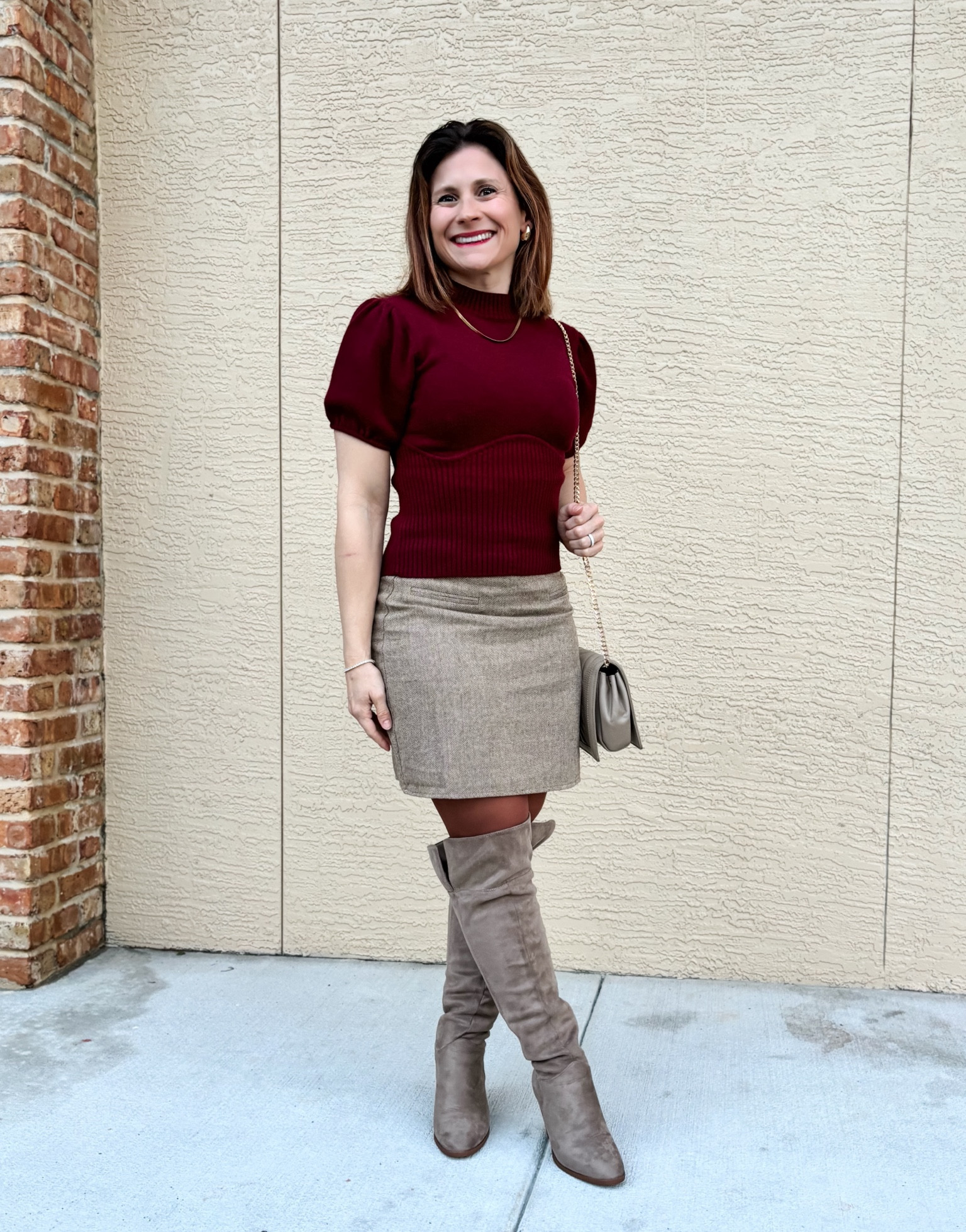 Sweater top, fold over boots, neutral color mini skirt

#LTKover40 #LTKworkwear #LTKfindsunder50