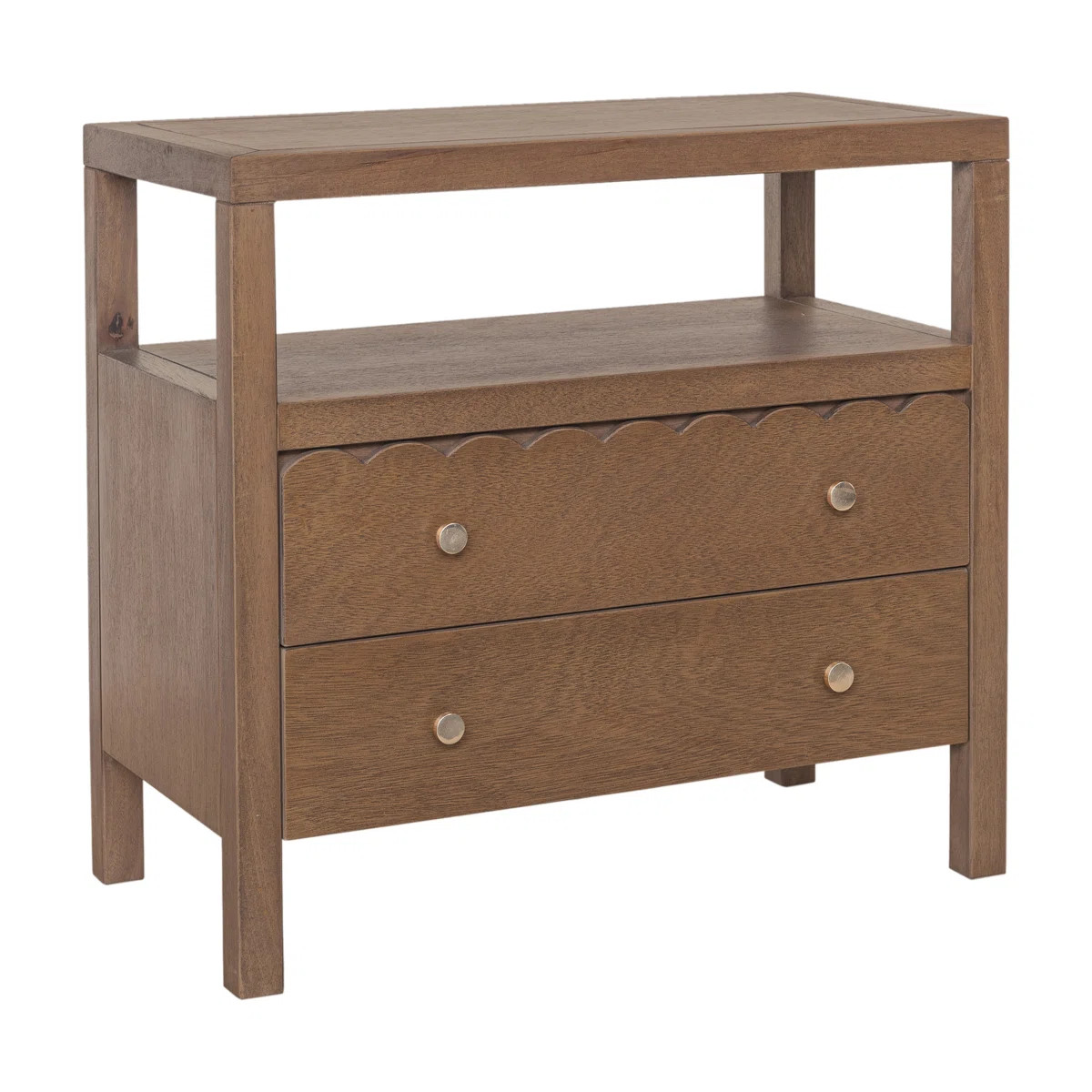 Vlad Scallop 2 Drawer Nightstand, Medium Brown | Wayfair North America