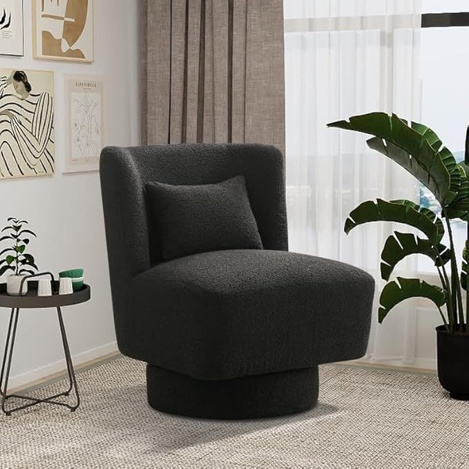 Chifee & Vingol Armless Swivel Chair Living Room Accent Chair with Pillow,Black | Amazon (US)