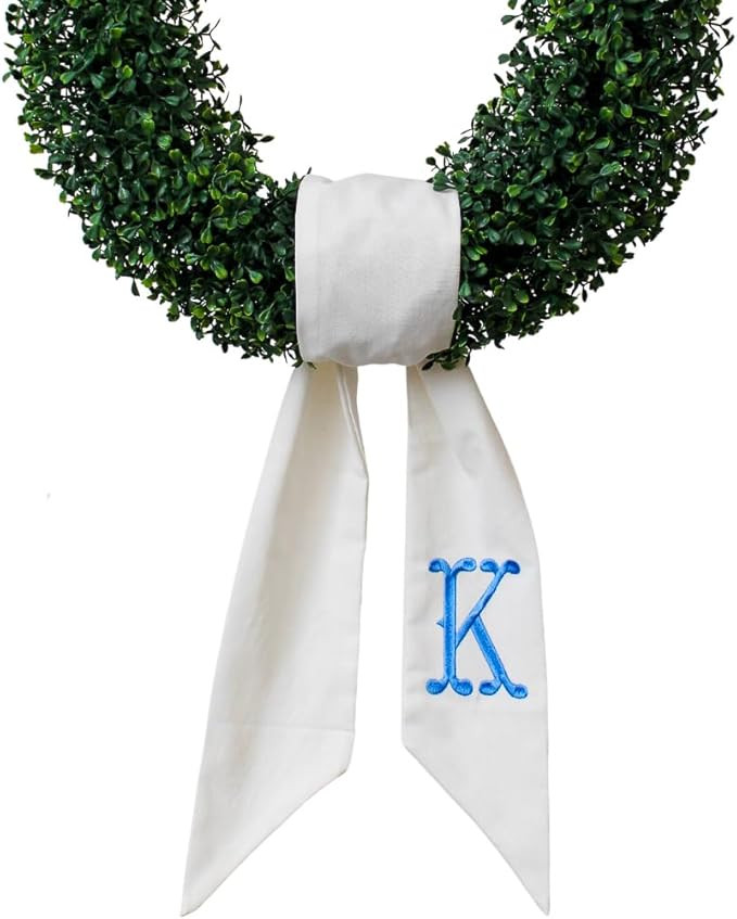 Monogram Wreath Sash for Front Door, White Embroidered Linen Wreath Sash, Porch Accessory for Xma... | Amazon (US)