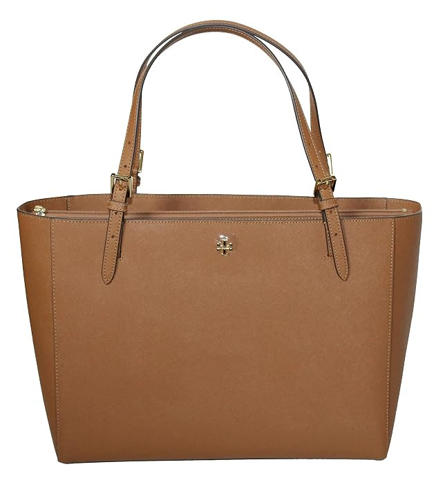 Tory Burch Emerson Large Buckle Tote Saffiano Leather Handbag 49125 (Tiger's eye) | Amazon (US)