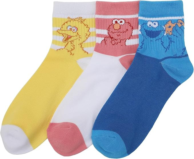 Bioworld Sesame Street Character Art Women's 3-Pair Casual Quarter Crew Socks-OSFA | Amazon (US)