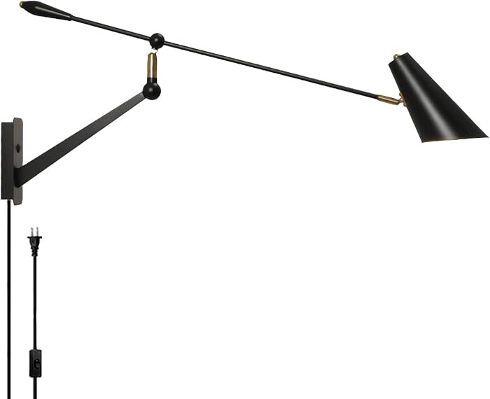 Adjustable Swing Arm Wall Sconce - 360° Rotation & Dual Power Modes (Plug-in/Hardwired), Vintage... | Amazon (US)