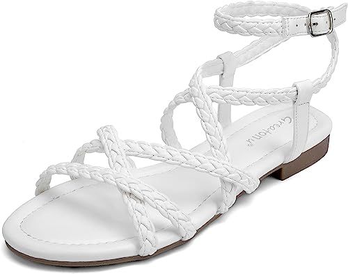 Greatonu Women's Braided Flat Sandals Comfortable Summer Casual Dressy Strappy Sandals Size 9 | Amazon (US)