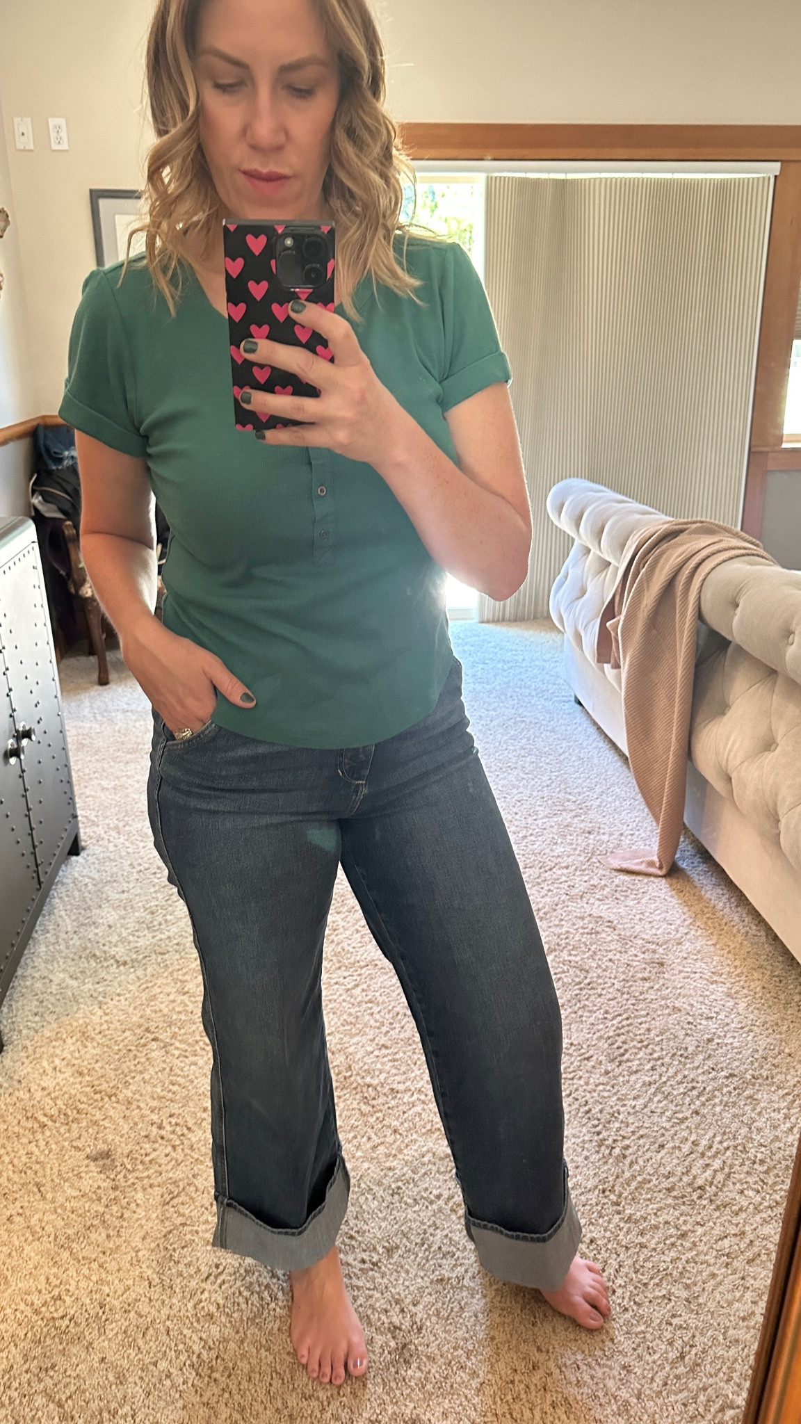 Fall style - Joe’s cuffed jeans and green top 

#LTKOver40 #LTKSeasonal