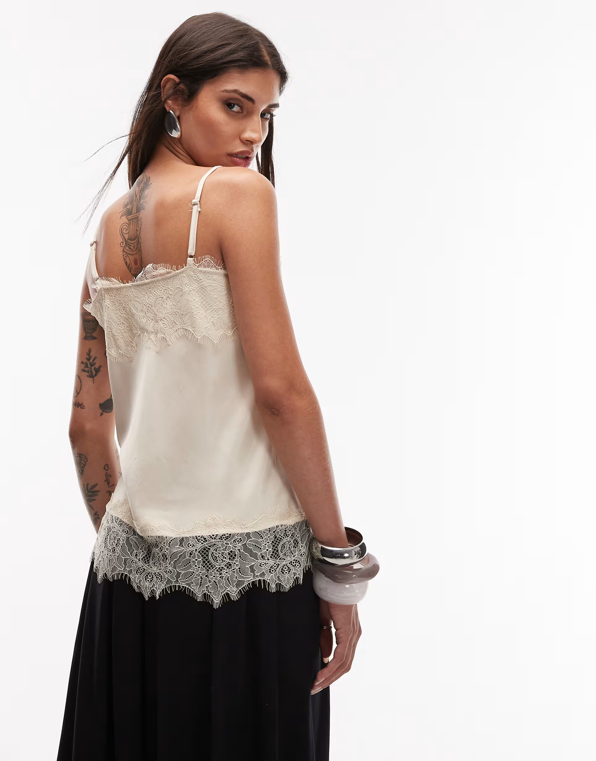 ASOS DESIGN lace hem satin cami top in cream | ASOS (Global)