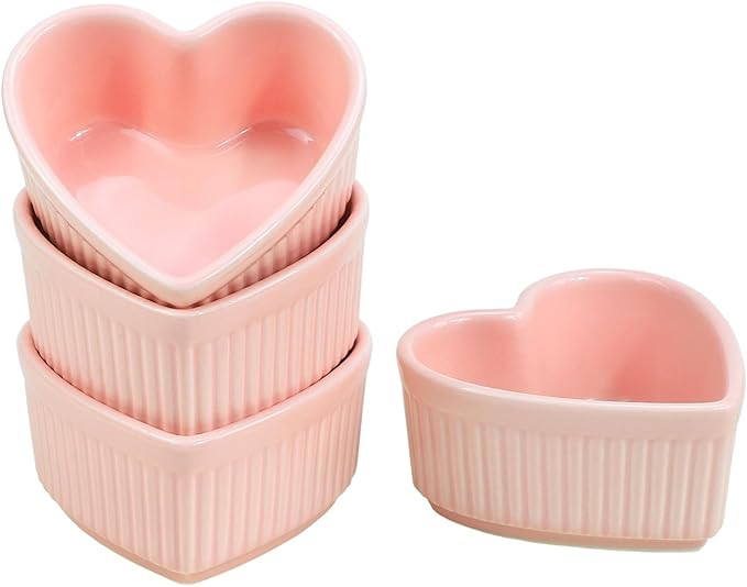 Sizikato Heart-Shaped Porcelain Souffle Dishes, Ramekins - 3.5 Inches for Souffle, Creme Brulee a... | Amazon (US)