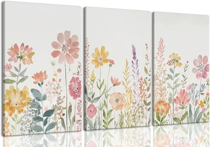 ZQARTZZQ Framed Colorful Wildflower Canvas Wall Art, Floral Wall Art, Watercolor Flower Wall Deco... | Amazon (US)
