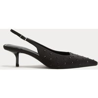 M&S Studded Sparkle Kitten Heel Slingback Shoes Black | Marks & Spencer (UK)