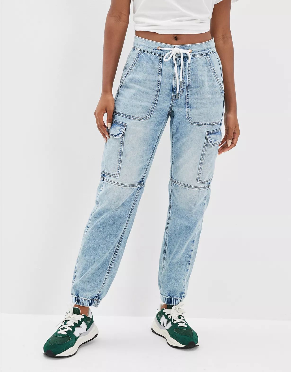 AE Super High-Waisted Cargo Denim Jogger | American Eagle Outfitters (US & CA)