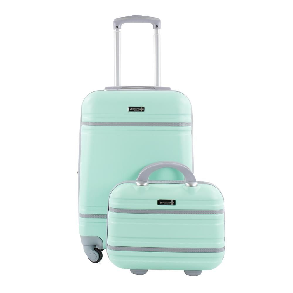 American Sport Plus Varsity 2-Piece Mint/Grey Carry-On Spinner Cosmetic Suitcase | The Home Depot