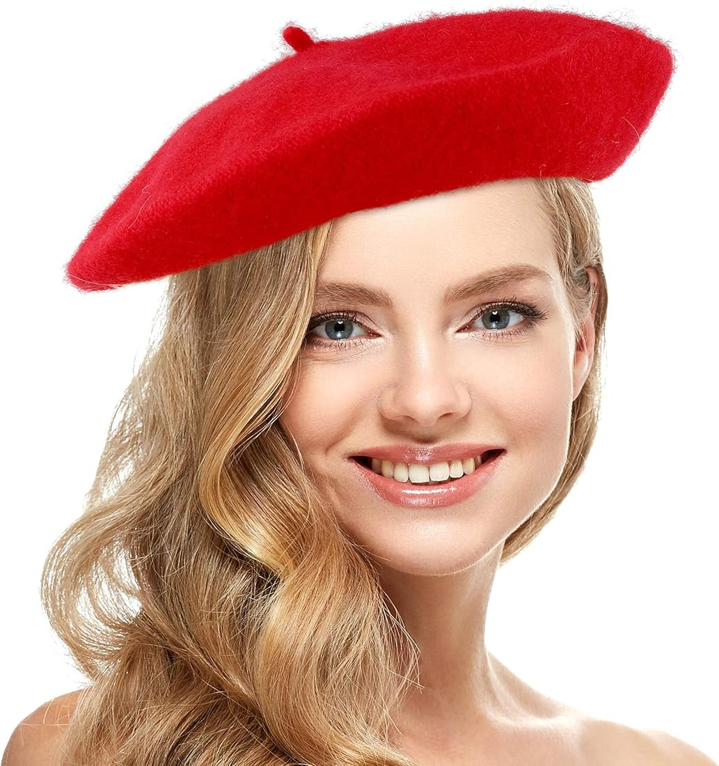 Skeleteen Red French Style Beret - Women's Classic Beret Hat For Casual Use - 1 Piece | Amazon (US)