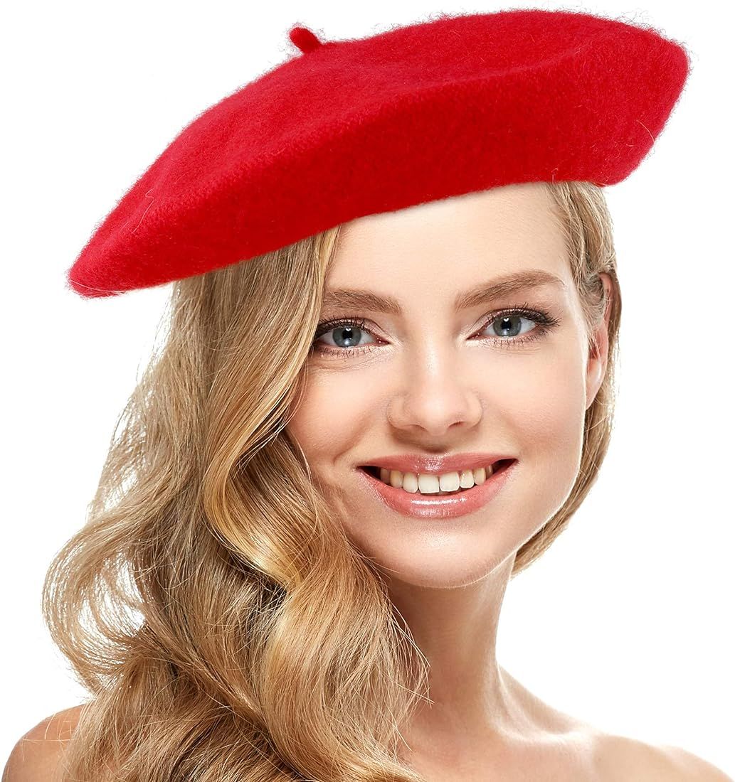 Skeleteen Red French Style Beret - Women's Classic Beret Hat For Casual Use - 1 Piece | Amazon (US)
