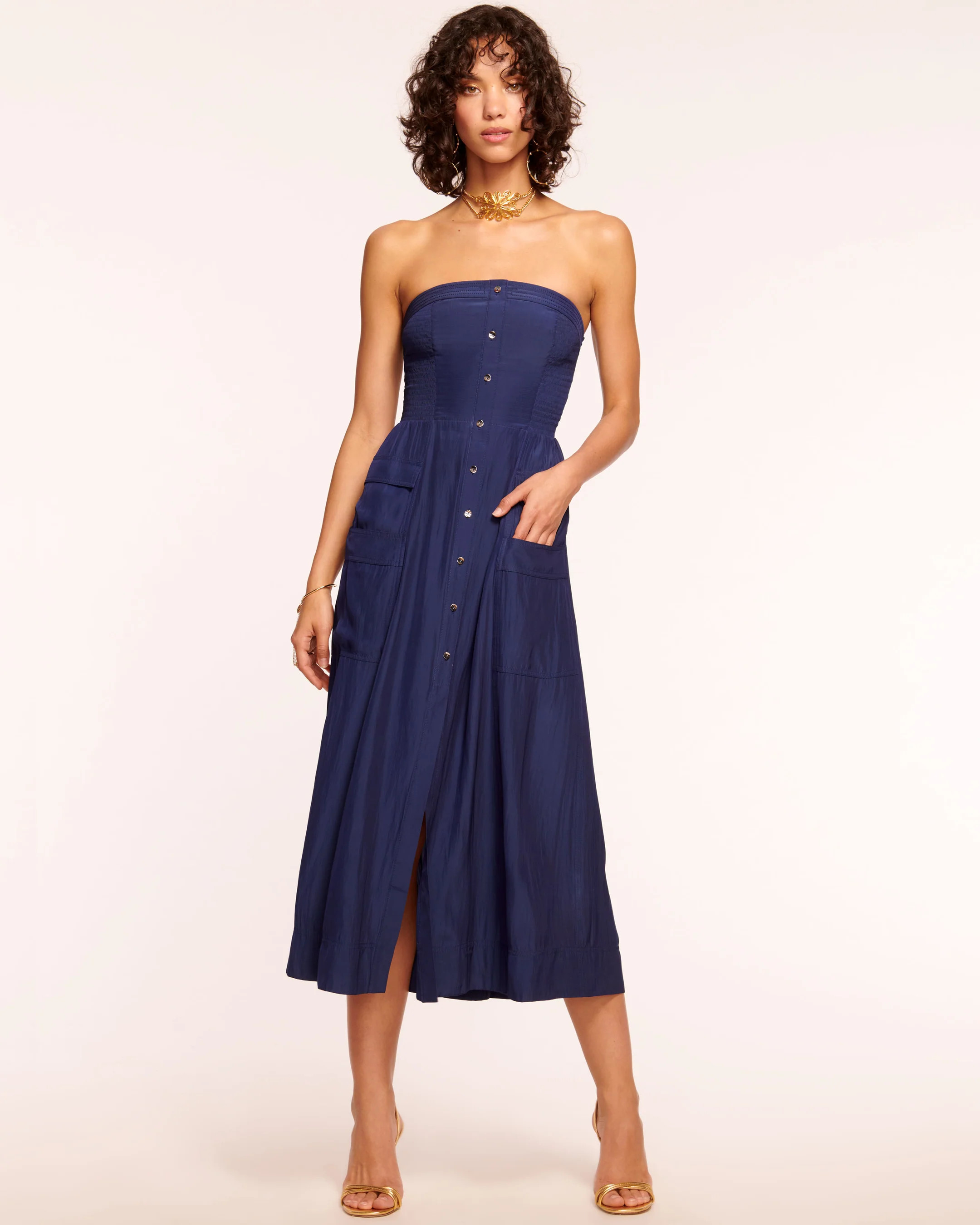 Blair Strapless Smocked Midi Dress | Ramy Brook