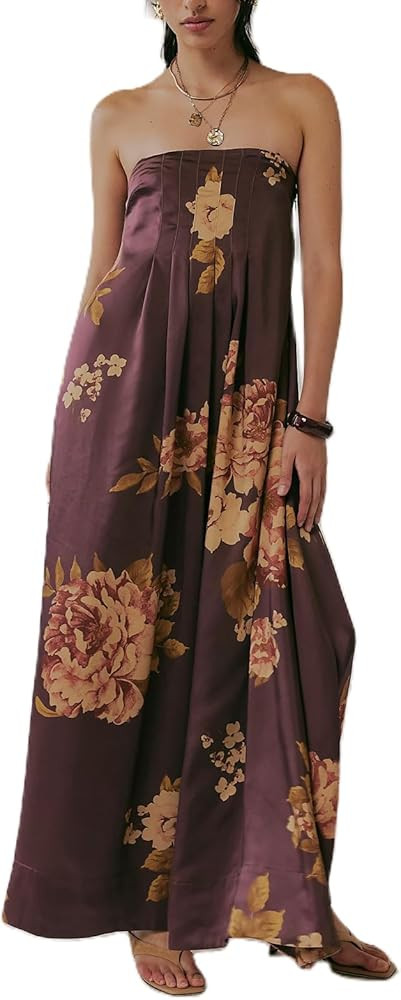 Women Floral Maxi Dress Sexy Sleeveless Backless A-Line Long Flowy Dress Back Cut Out Spaghetti S... | Amazon (US)