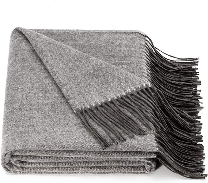 spencer & whitney Bed Throws Wool Throw Blanket Grey Wool Blanket 70% Wool 30% Viscose Shawl Warp... | Amazon (US)