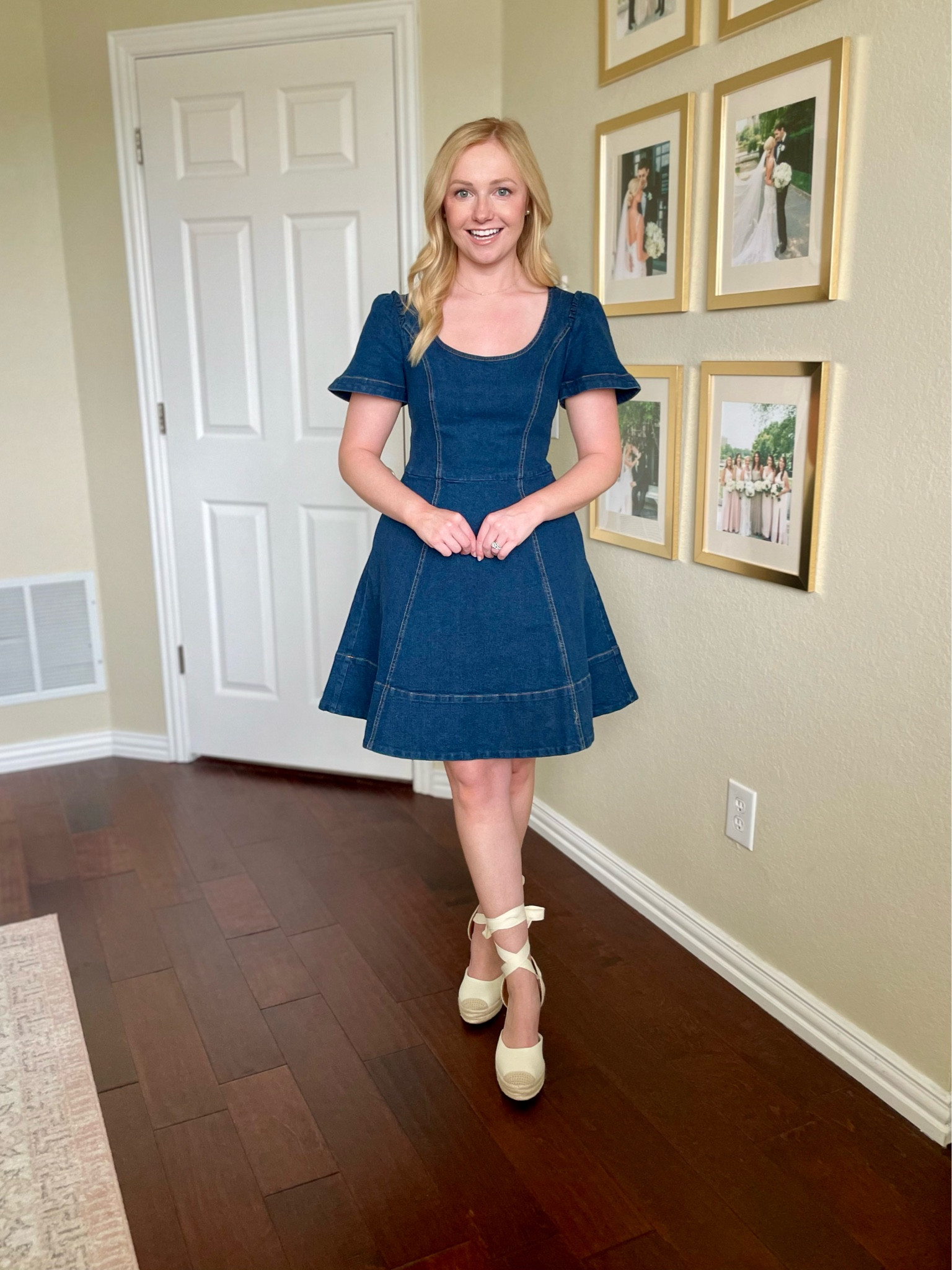 Love this chambray dress for spring! Wearing a 0 | denim dress, spring dress, spring outfit, espadrilles, espadrilles wedges 

#LTKSeasonal #LTKstyletip