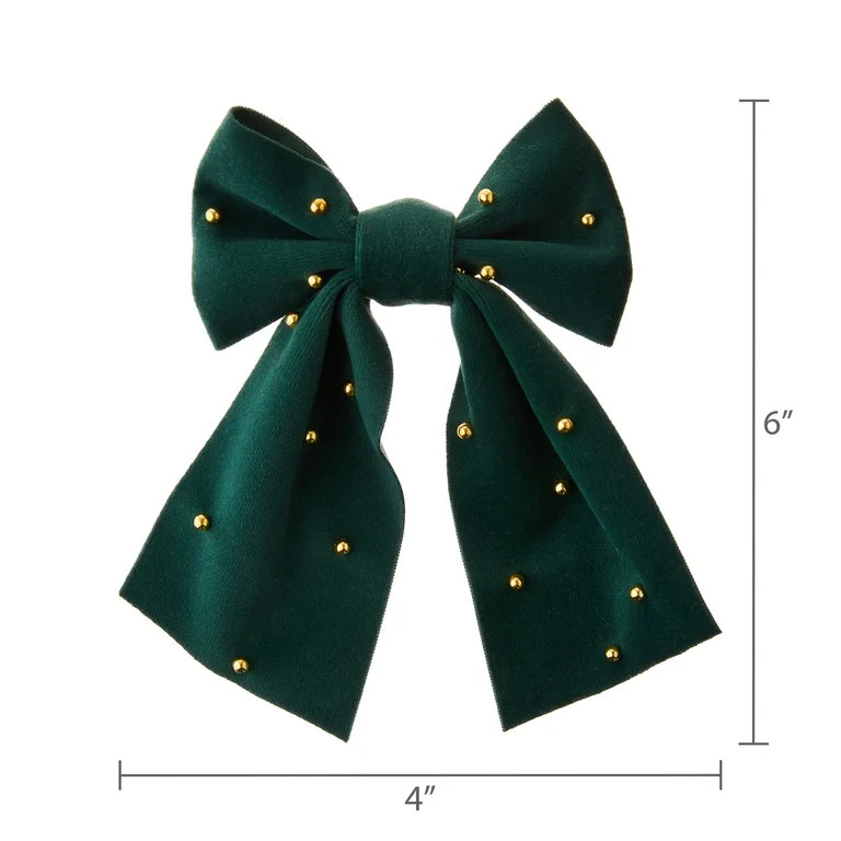 Green Pearl Beaded Decorative Christmas Bow, 6", by My Texas House | Walmart (US)