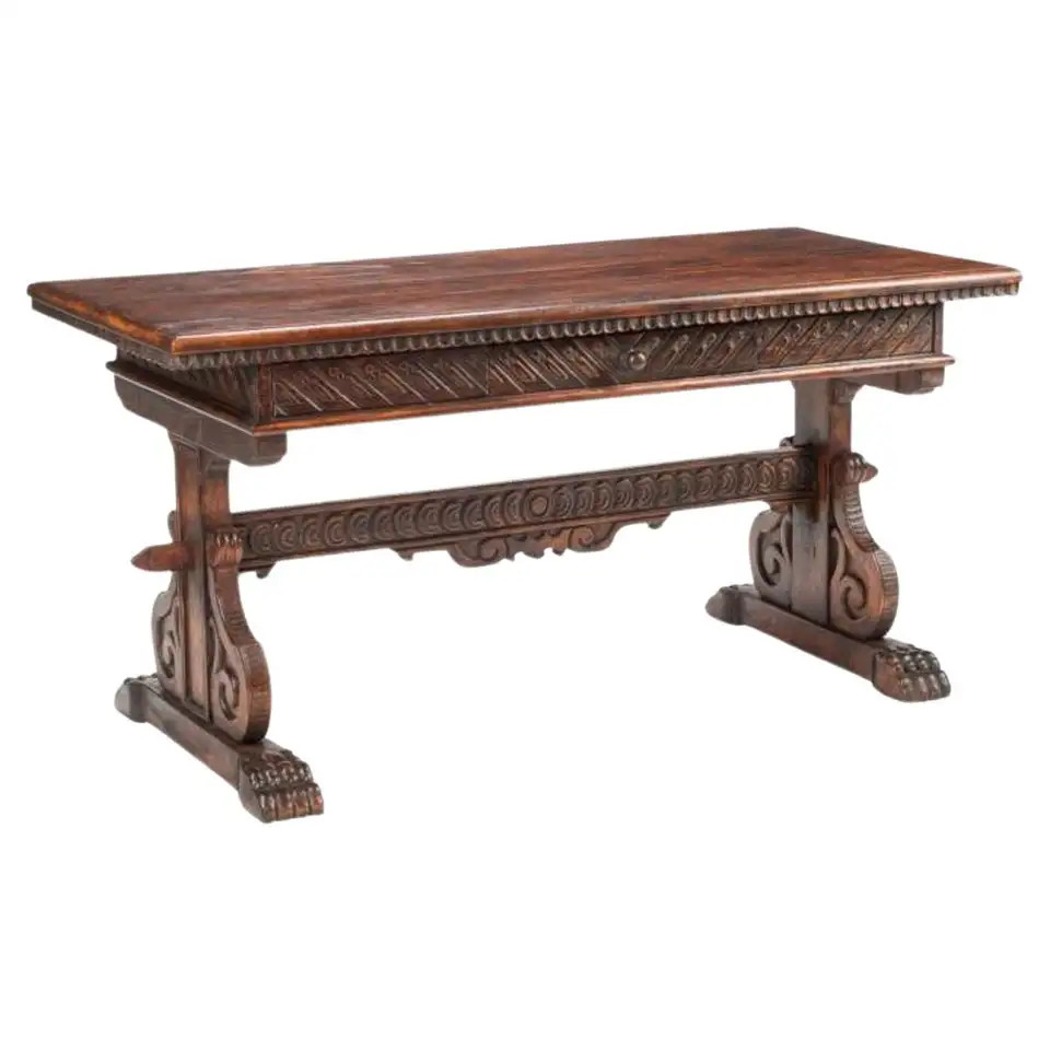 19th Century Portuguese Renaissance Revival Trestle Table | 1stDibs