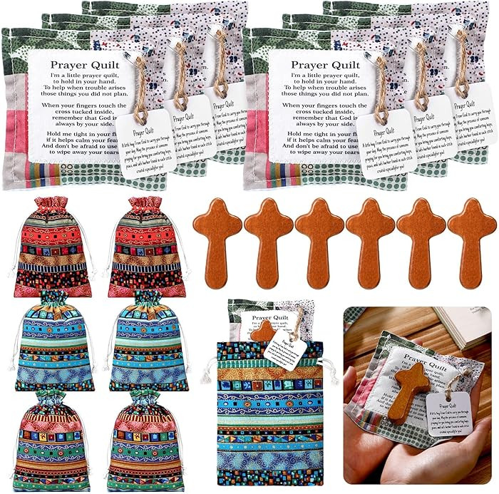 Breling 18 Pcs Mini Prayer Quilt with Cross and Drawstring Bag Inside Handmade Scripture Pocket P... | Amazon (US)