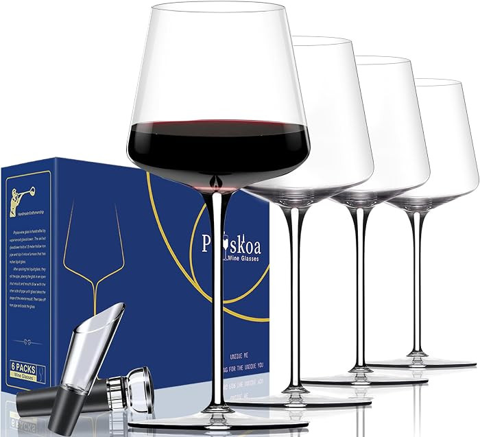 Red Wine Glasses Set of 4-18 oz Hand Blown Crystal Modern Wine Glasses-Unique square wine glasses... | Amazon (US)