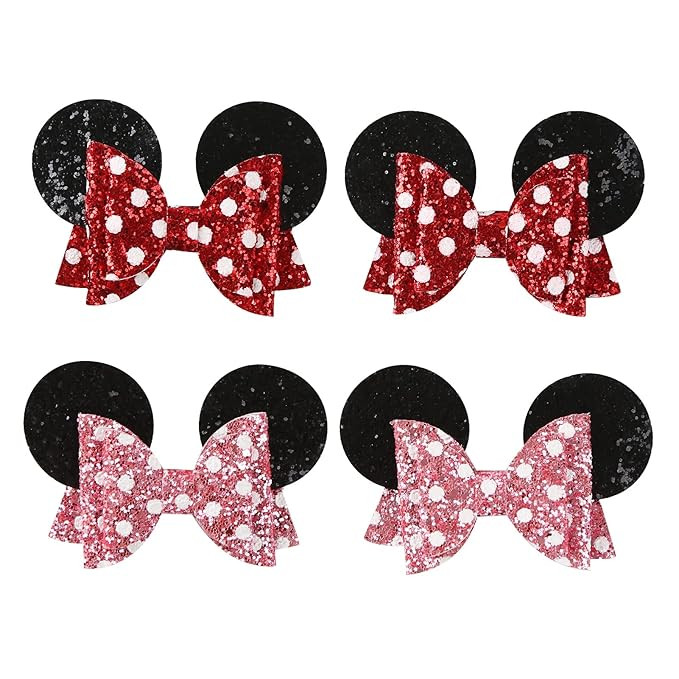 Mouse Ears Hair Bow Clips Polka Dot Barrettes for Girls Glitter Costume Accessories Birthday Part... | Amazon (US)