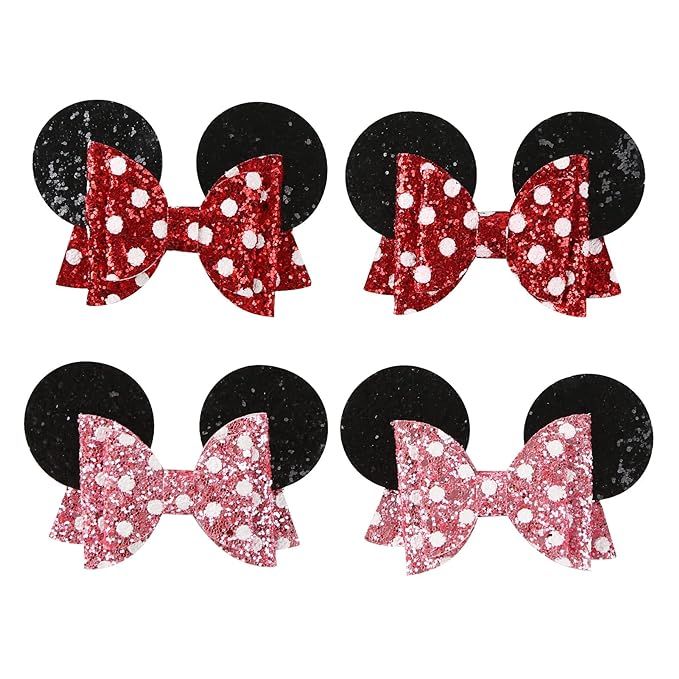 Mouse Ears Hair Bow Clips Polka Dot Barrettes for Girls Glitter Costume Accessories Birthday Part... | Amazon (US)
