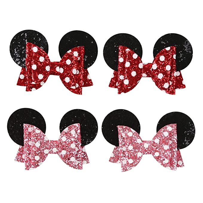 Mouse Ears Hair Bow Clips Polka Dot Barrettes for Girls Glitter Costume Accessories Birthday Part... | Amazon (US)
